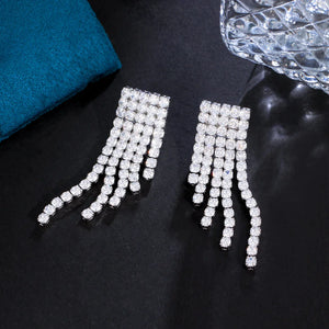 Sparkling Fringed Cubic Zirconia Earrings Long Dangle Drop Tassel Earrings for Women b90
