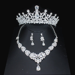 Luxury Crystal Bridal Jewelry Sets Women Tiara/Crown Earrings Choker Necklace Set dc30 - www.eufashionbags.com
