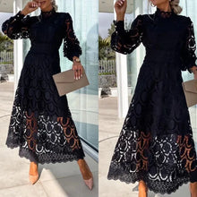 Load image into Gallery viewer, Spring New French Lace Dress For Women Elegant Stand Collar Commute Solid Color Long Sleeves Dresses Summer British Style Skirts