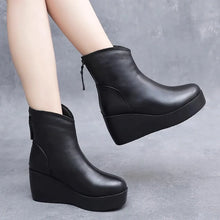 Load image into Gallery viewer, Genuine Leather Wedges Snow Boots Height Increasing Women Short Boots q157