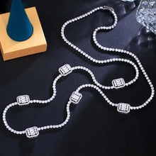 Load image into Gallery viewer, Bling Baguette CZ Cubic Zircon Pave Women Long Sweater Chain Necklace b130