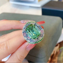 Carica l&#39;immagine nel visualizzatore di Gallery, Silver Color Temperament Vintage Inlay Mint Green Tourmaline Rings for Women Sparkling CZ Wedding Jewelry