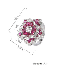 画像をギャラリービューアに読み込む, 925 Sterling Silver Red Rose Flower Ring for Women Luxury Micro Inlaid Full Zirconia Geometry Ring