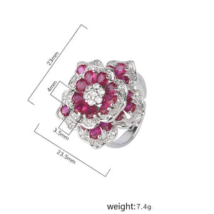 925 Sterling Silver Red Rose Flower Ring for Women Luxury Micro Inlaid Full Zirconia Geometry Ring