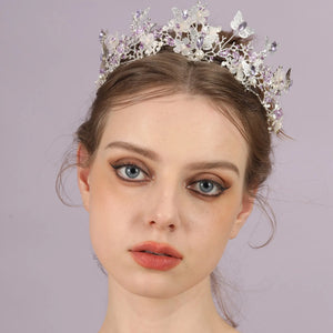 Baroque Silver Color Purple Crystal Butterfly Bridal Tiaras Crowns Headpiece e30