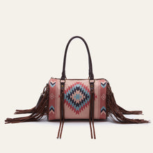 Laden Sie das Bild in den Galerie-Viewer, National Style Indian Print Handbag for Women Linen Tote Pu Leather Shoulder Bag Purse Multi-functional  Designer Handbags