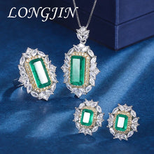 Charger l&#39;image dans la galerie, Trendy 8*16mm Emerald Gemstone Necklace Pendant Ring Earrings Women&#39;s Luxury Wedding Fine Jewelry Set x03