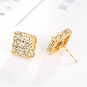 Luxury Square Shaped Stud Earrings Fallow Micro-inset Men's Copper Zircon Earings