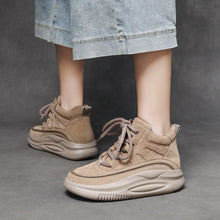 Charger l&#39;image dans la galerie, Genuine Leather Lace-up Short Boots Platform Round Toe Women&#39;s Winter Shoes q127
