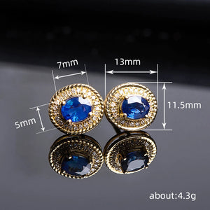 Temperament Blue Cubic Zirconia Gold Color Stud Earrings for Women Dainty Piercing Accessories