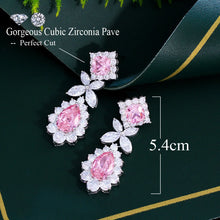 Cargar imagen en el visor de la galería, Pink Water Drop Cubic Zirconia Long Dangling Leaf Earrings for Women b09