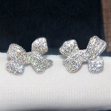Cargar imagen en el visor de la galería, Cute Bow Stud Earrings for Women Luxury Pave Dazzling Crystal CZ Temperament Ear Accessories