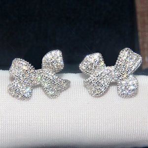 Cute Bow Stud Earrings for Women Luxury Pave Dazzling Crystal CZ Temperament Ear Accessories