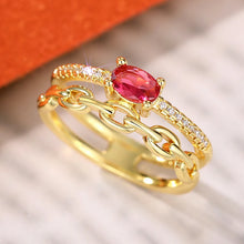 Carica l&#39;immagine nel visualizzatore di Gallery, Designed Red Cubic Zirconia Women Rings Statement Chain Design Gold Color Female Rings for Wedding Party Jewelry