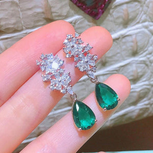 Green Cubic Zircon Flower Dangle Earrings Women Wedding Trendy Jewelry t06 - www.eufashionbags.com