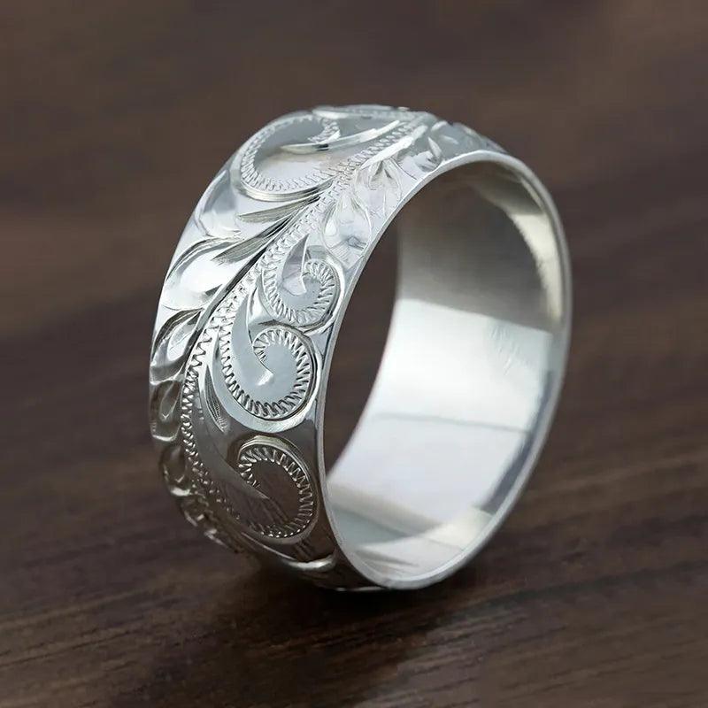 Exquisite Women Wedding Rings Carved Floral Branch Pattern Silver Plated Party Jewelry t05 - www.eufashionbags.com