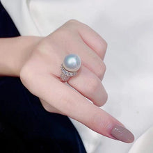 Charger l&#39;image dans la galerie, High Quality Silver Color Wedding Rings Full Bling Iced Out CZ Simulated Pearl Women Rings hr51 - www.eufashionbags.com