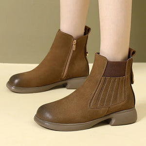 Women Cow Leather Ankle Boots Platform Round Toe Shoes q125