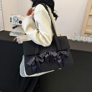 Big Bow Design Nylon Shoulder  Bags for Women 2024 Y2K Fashion New Trend Tote Bag Travel Handbags
