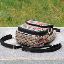 Charger l&#39;image dans la galerie, Handmade Embroidered Canvas Backpack Women Small Ethnic Rucksack Knapsack w57