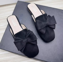 画像をギャラリービューアに読み込む, Fashion Women Spongy Sole Butterfly-Knot Flat Slides Mules Square Toe Wide Fitting Flock Summer Shoes