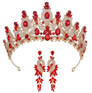 Royal Queen Bridal Crown With Earrings Flower Tiaras Diadem Princess Hair Jewelry bc89 - www.eufashionbags.com