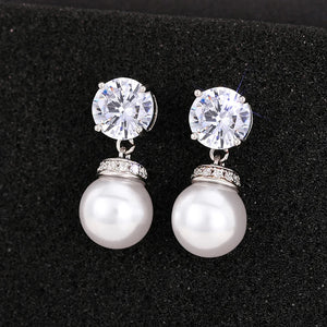 Fancy Women Imitation Pearl Dangle Earrings Silver Color Modern Accessories Wedding Party Elegant Jewelry