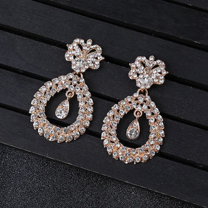 Luxury Geometric Crystal Earrings Choker Necklace Wedding Jewelry Sets a90