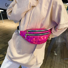 Charger l&#39;image dans la galerie, Holographic Fanny Pack Hologram Waist Bag Laser PU Leather Travel Banana Hip Bum Zip Waist Bags