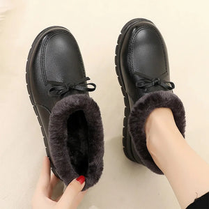 Winter Warm Women's Leather Sneakers Platform Shoes Wedge Casual Shoes q121