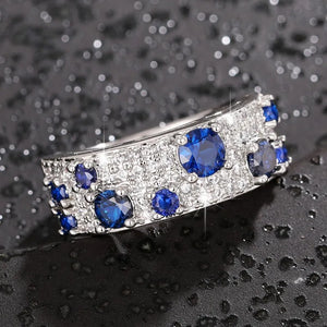 Dazzling Blue/White CZ Ring for Women Silver Color Wedding Trendy Accessories t86
