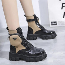 Load image into Gallery viewer, Punk Ankle Platform Motorcycle Boots Women Lace Up Chunky Heel Belt Buckle Pocket Shoes - www.eufashionbags.com