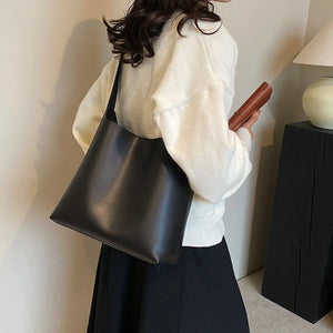 2 PCS/SET Solid Color Shoulder Bags for Women Leather Handbags Bucket Purses t73
