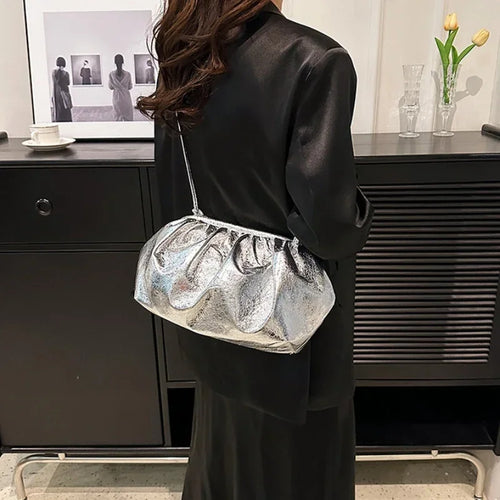 Luxury Women's Leather Silver Cloud Bag Female Gold Crossbody Bag Party Clutch Purse Female Handbags