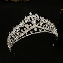 Load image into Gallery viewer, Trendy Silver Color Rhinestone Crystal Queen Crowns Wedding Tiaras Hair Accessories Jewelry e61