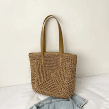 Carica l&#39;immagine nel visualizzatore di Gallery, Fashion Women Summer Woven Shoulder Shopping Bag Female Beach Vacation Travel Rattan Knitted Casual Laarge Tote Handbags