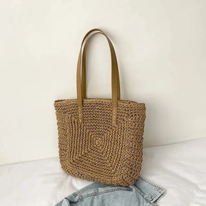 Fashion Women Summer Woven Shoulder Shopping Bag Female Beach Vacation Travel Rattan Knitted Casual Laarge Tote Handbags