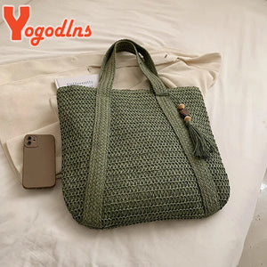 Luxury Straw Woven Tote Bag Summer Casual Large Tassel Handbags Fashion Beach Women Travel Shoulder bag
