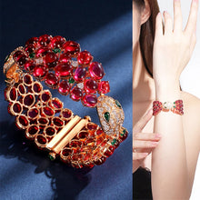 Carica l&#39;immagine nel visualizzatore di Gallery, Rose Gold Color Inlaid Red Garnet Bangles Bracelet for Women Fashion Snake Head Jewelry Gift x52