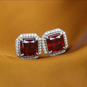 Bright Square Red Cubic Zirconia Stud Earrings for Women Ear Piercing Accessories - www.eufashionbags.com