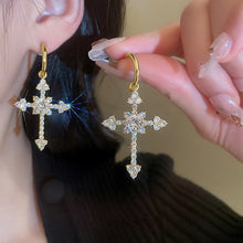 Cargar imagen en el visor de la galería, Fashion Cross Charm Hanging Earrings for Women Full Cubic Zirconia Jewelry