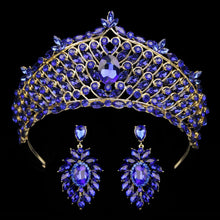 Load image into Gallery viewer, Baroque Purple Crystal Wedding Tiara Crown With Earrings Set Rhinestone Hair Jewelry b10