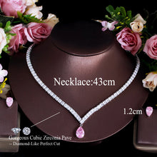 Load image into Gallery viewer, Shiny Pink Cubic Zirconia Water Drop Bridal Jewelry Sets b166