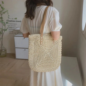 Fashion Women Summer Woven Shoulder Shopping Bag Female Beach Vacation Travel Rattan Knitted Casual Laarge Tote Handbags