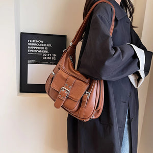 Fashion Leather Shoulder Bag for Women Tendy Bag Belt Buckle Handbags n303