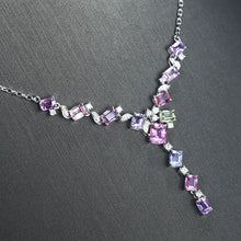 Load image into Gallery viewer, New Trendy Silver Color Geometric Necklaces For Women Shine Pink Purple Zircon Stone Inlay Jewelry