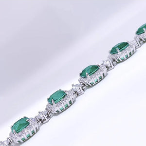 Vintage Luxury Silver Color Square Emerald Bracelets for Women Fashion Banquet Dress Bracelet x62