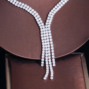 Shiny Cubic Zirconia Long Jewelry Sets for Women Tassel Wedding Costume b125
