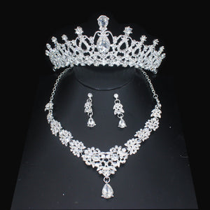 Luxury Crystal Bridal Jewelry Sets For Women Tiara Crown Necklace Earrings Set dc29