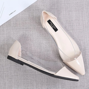 Women Patchwork Transparent Flats Pointy Toe Plus Size 3-48 Green Grey Yellow Slip-ons Candy Colors Shoes